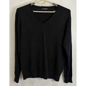 Kallspin Mens Cashmere Wool Blend Sweater V Neck Long Sleeve Black L
